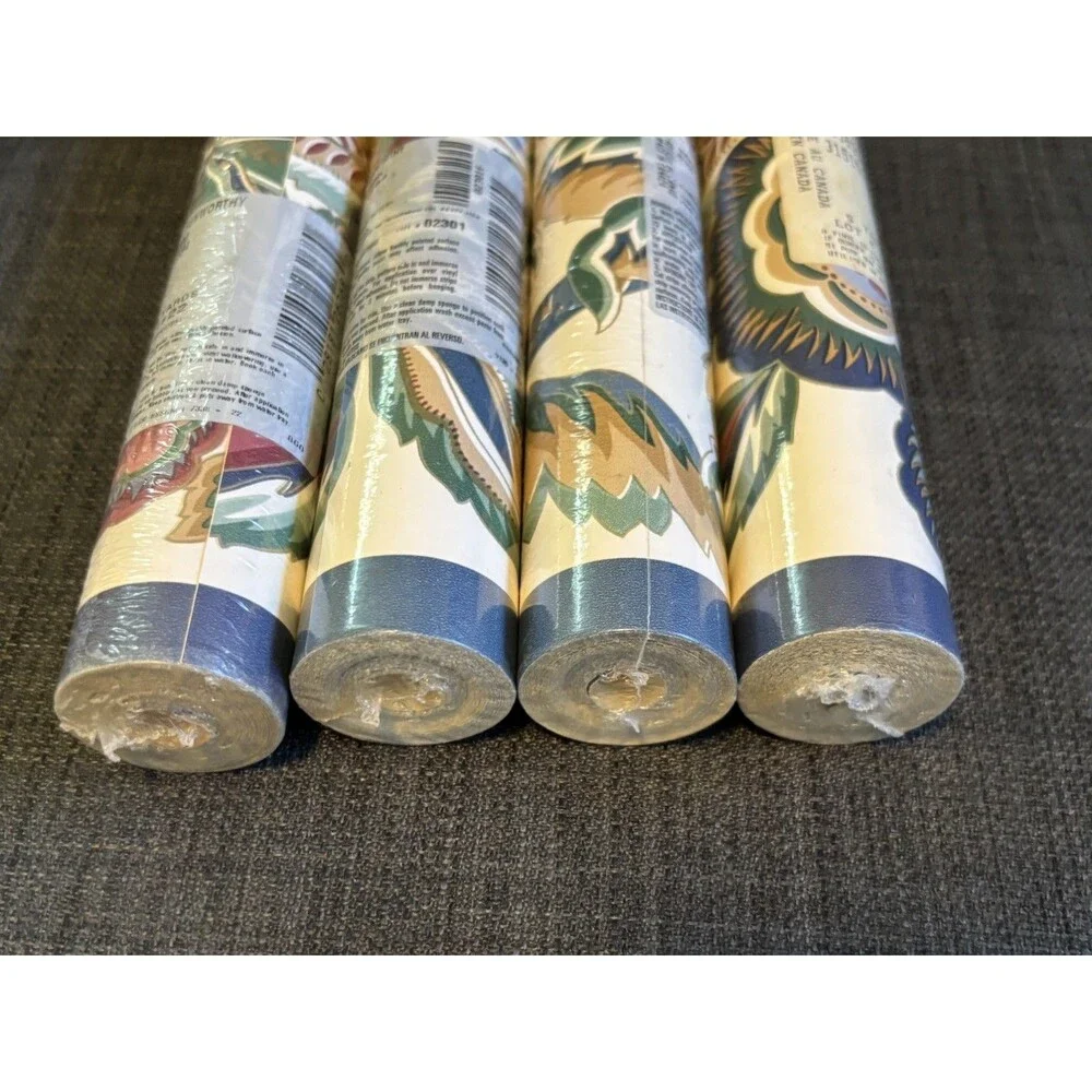 Mauve Gold Red Blue Green Jacobean Flower Floral Cream Wallpaper Border 4+ rolls